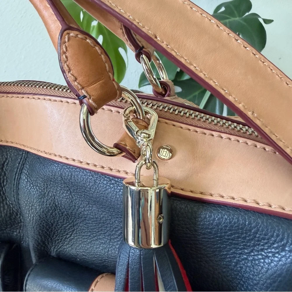 LTD ED 2014 Naomi Watts Tommy Hilfiger Leather Bag Navy Tan Tassel STUNNING